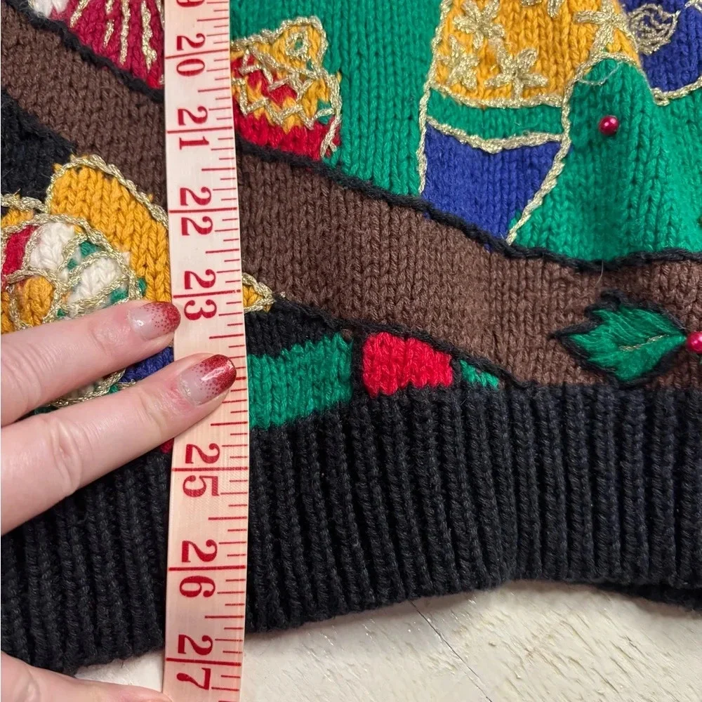 Vintage 90s Black Graphic Knit Embellished Ugly Christmas Sweater Size Large - Picture 5 of 7